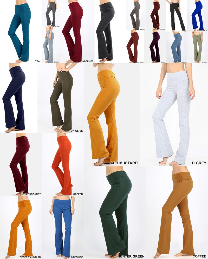 Zenana Premium Cotton FOLD Over Yoga Flare Pants,Black,Small - Image 3